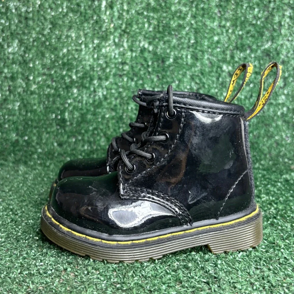 Dr. Martens Brooklee B Patent Leather Lace Up Side Zip Boots Black Toddler Sz 4